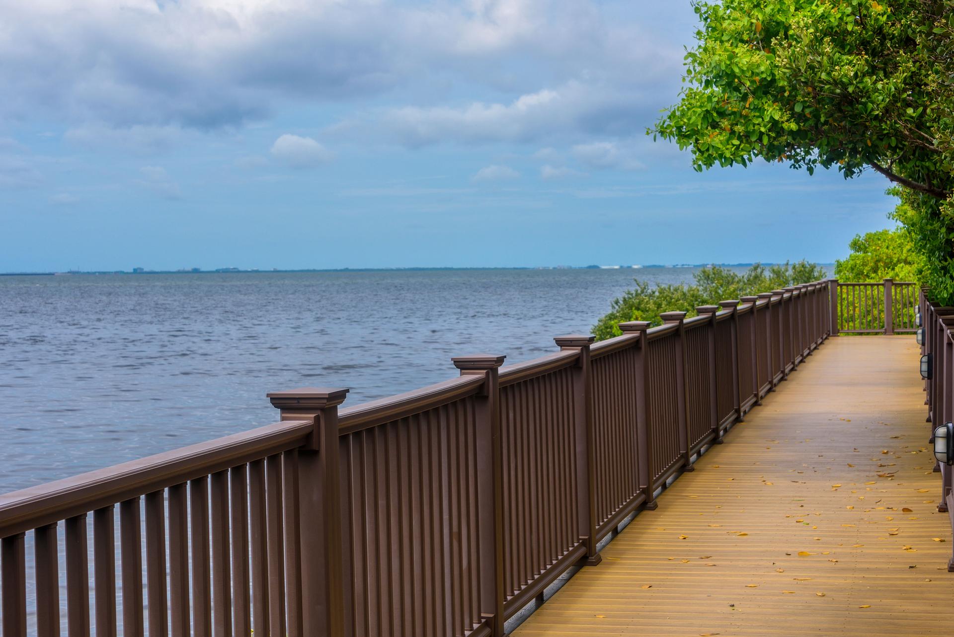 Wooden Boardwalk Along the Bay